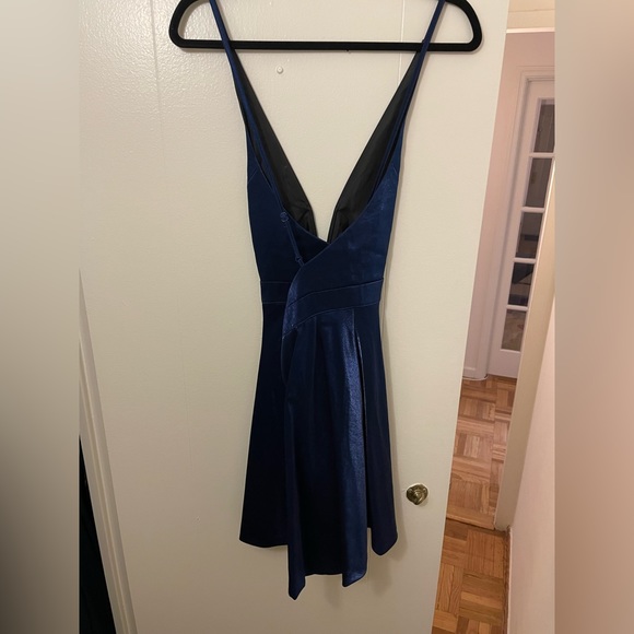 Lulus Blue Silky Crossback Deep V Dress, Size M - Picture 3 of 4